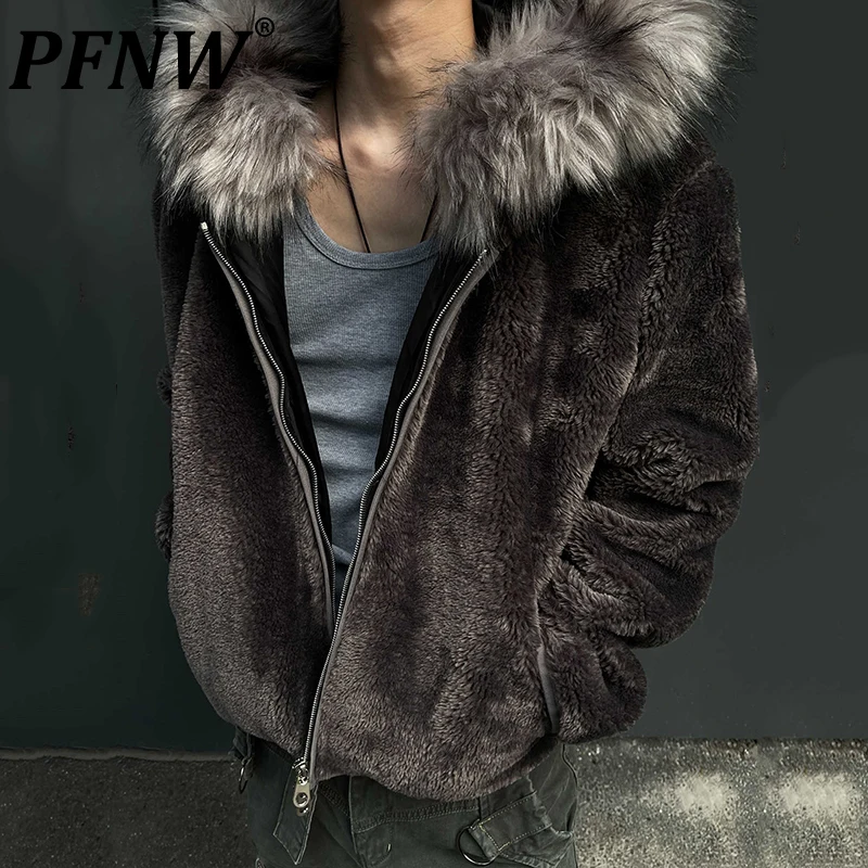 Pfnw americano high street inverno casacos curtos gola de pele silhueta com capuz masculino engrossado quente acolchoado jaqueta topo 12c1972