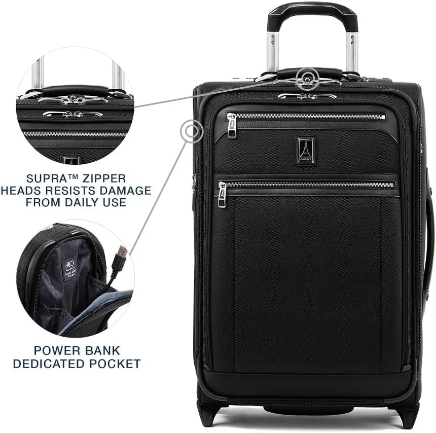 Travelpro Platinum Elite Softside Expandable Carry on Luggage, 2 Wheel Upright Suitcase, USB Port, Men