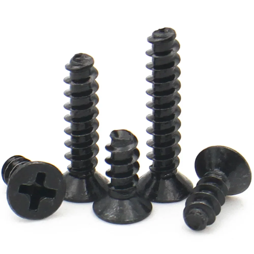 50-500pcs Black Carbon Steel M1 M1.2 M2 M2.3 M2.6 M3 M4 Mini Screw Cross Recessed Countersunk Head Self-tapping Screw