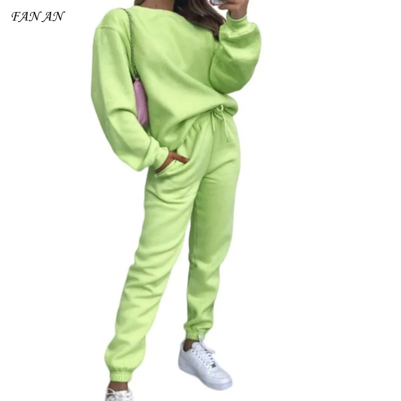 

2024 Autumn/winter New Women's Solid Color Round Neck Pullover Trousers Women's Fashion Casual Long Sleeve Hoodie Set Two Sets