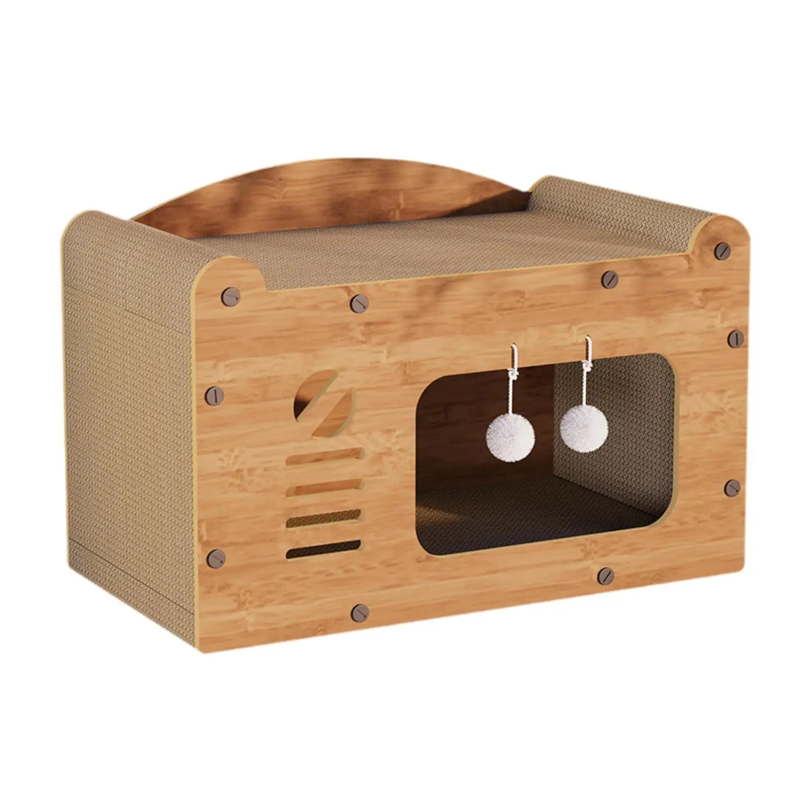 

Cat Scratcher Cardboard House Cave with Hanging Ball Toy Large Space Cozy Scratching Board Corrugated Cat Scratch Pad for Kitten