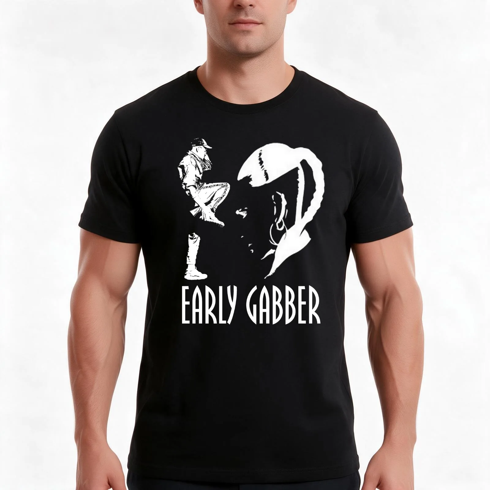 Early Gabber Style T-Shirt, Summer Casual Cotton Tee, Oversized Streetwear Tops, Vintage Graphic Print, Loose Fit Short Sleeve