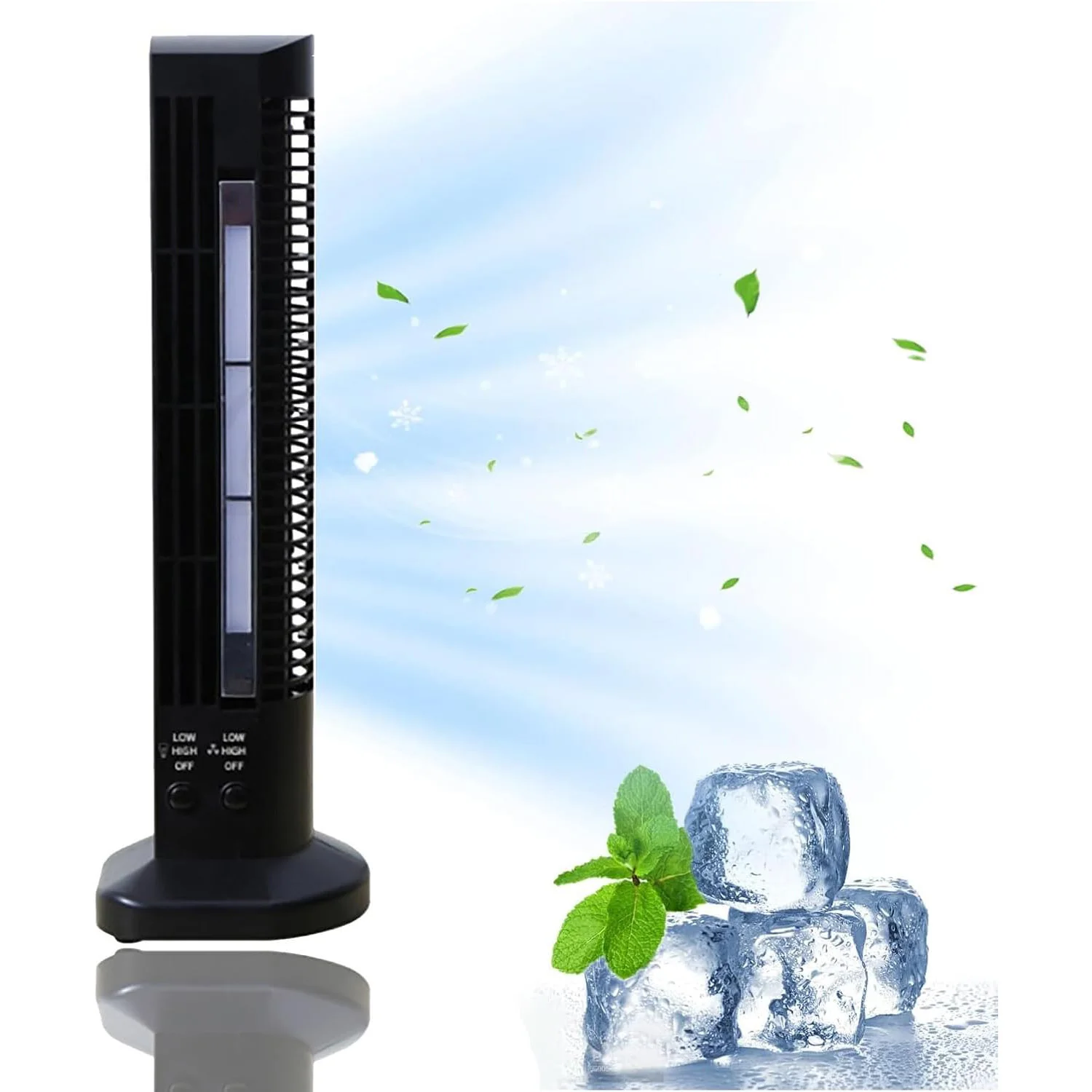 Portable USB Desktop Air Conditioner Fan Mini Vertical Bladeless Air Cooler Fan with LED Light Cooling Tower Fan for Home Office