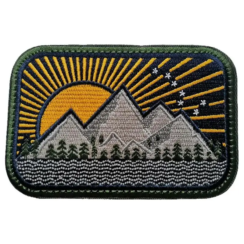 New Design Large Size Full Embroidery All-Terrain Camp Patch Outdoor Bag Sticker Landscape Camping Morale Backpack Patch