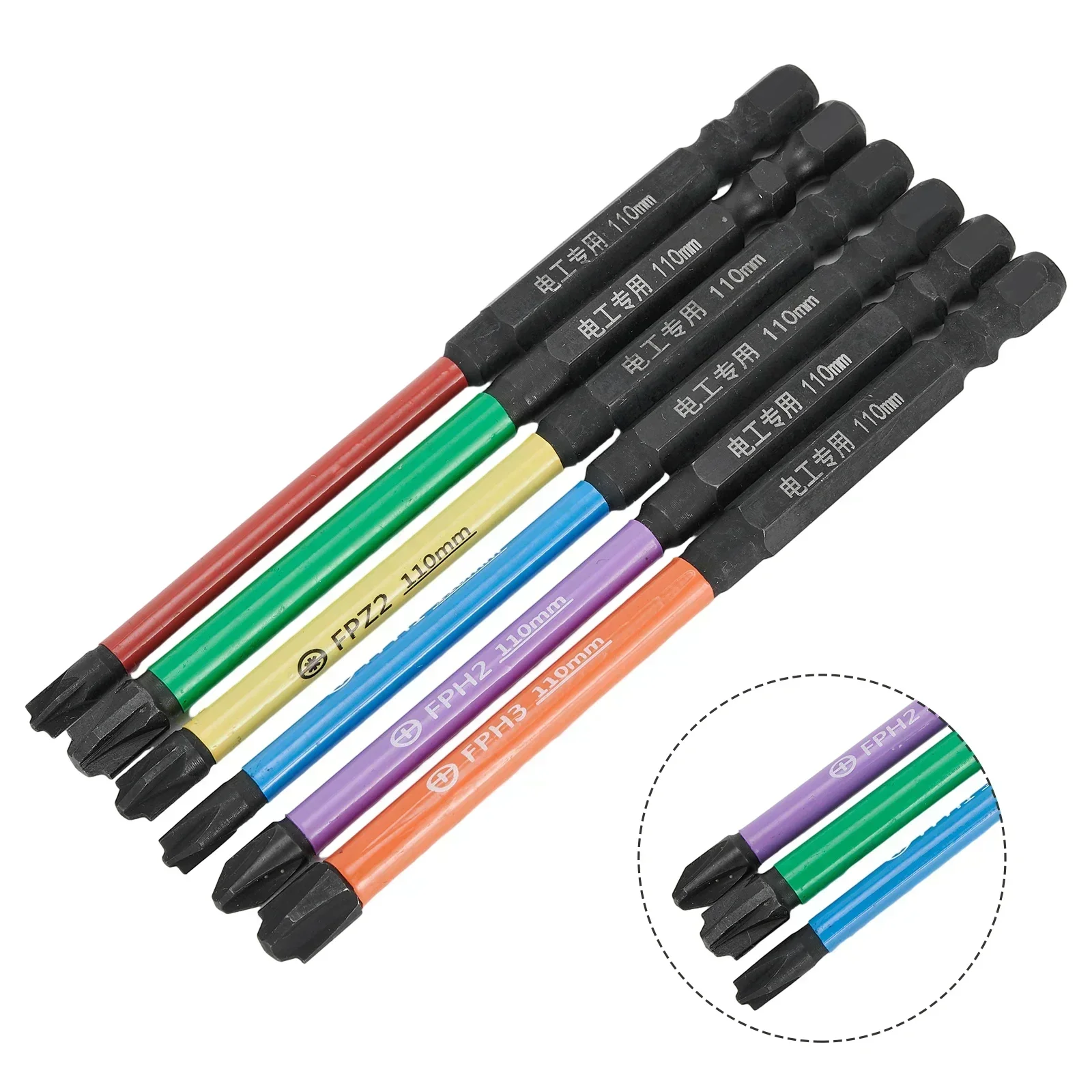 6pcs 110mm Magnetic Special Slotted Cross Screwdriver Bit For Electrician PH1 PH2 PH3 Cross Screwdriver Bit Power Tools