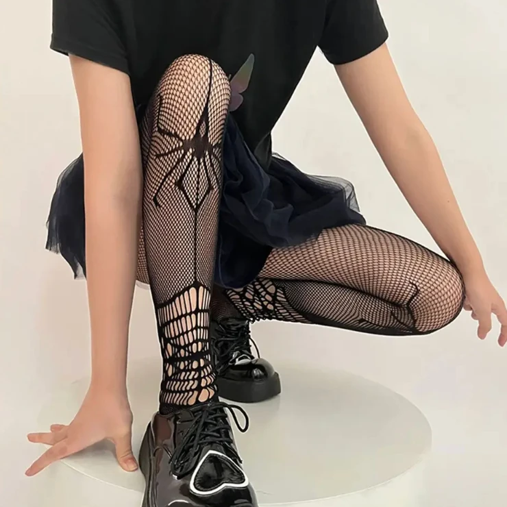 

Gothic Spider Pantyhose for Women Underwear Hot Girl Cos Anime Women's High Waisted Bodystockings Black Hosiery Fishnet Tights