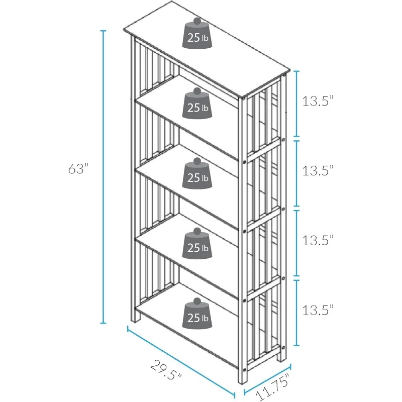 Mission Style 5-Shelf Bookcase,