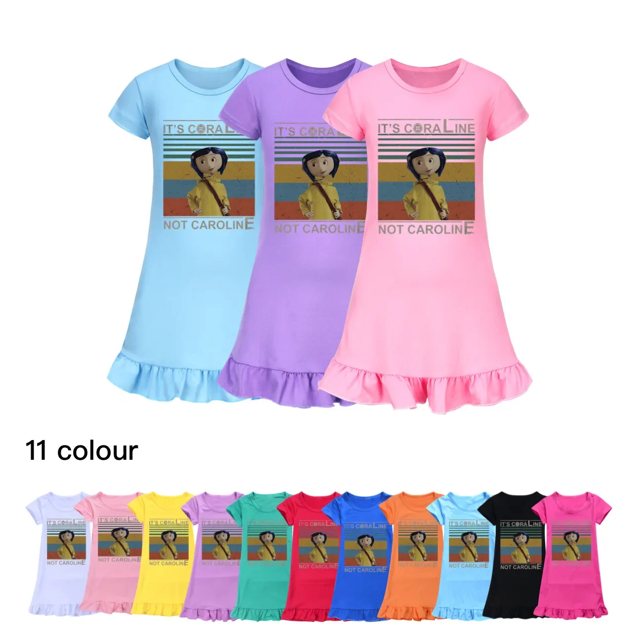 

Funny Fashion Kids Summer Pajamas Dress Coraline Children Clothes Baby Girls Short Sleeve Nightgown Cartoon Sleep Wear3062