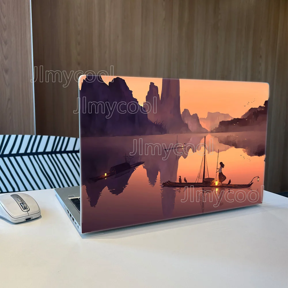 2 Pieces Vinyl Laptop Afterglow Riverside Scenery Self-adhesive Case for HP Lenovo Apple ASUS Easy To Install Decal Stickers