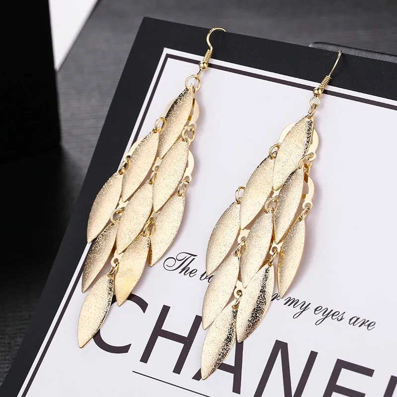 Multi-layer Metal Leaves Geometric Earrings Swing Drop Dangle Earrings For Women Gold Silver Color Fashion Female Party Jewelry