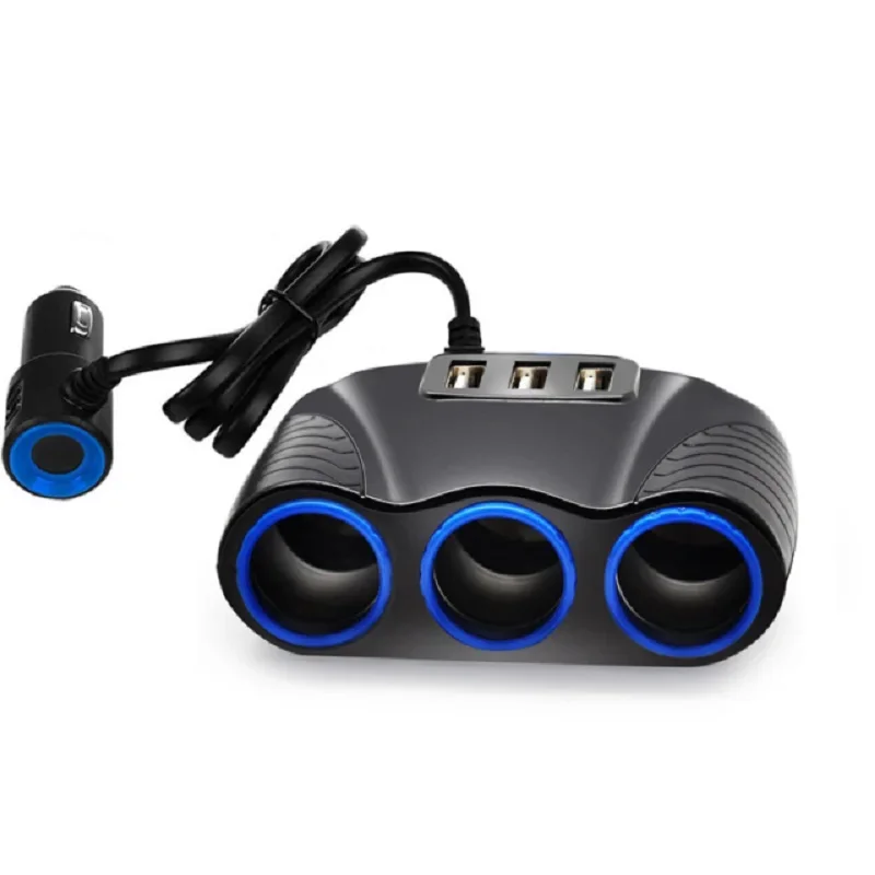 Universal 12V-24V car socket adapter car cigarette lighter socket splitter with USB charger for mobile phone accessories