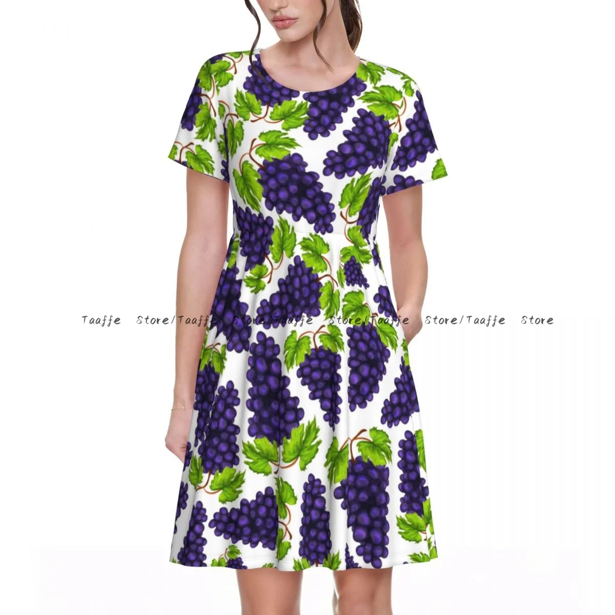 

Summer Sweet Grapes Dress Women Casual Round Neck Short Sleeve Dress