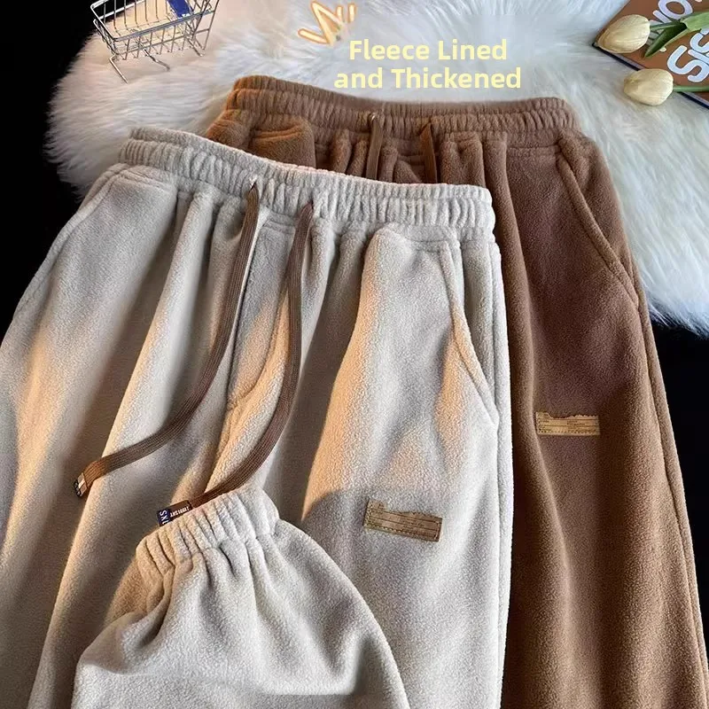 

Autumn Winter Large Size 35kg Fce Cuffed Sweatpants ex Warm Loose Casual Straight Leg Sport Long Trousers