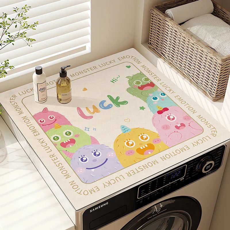 VIKAMA Cute Monster & Lucky Diatom Mud Washing Machine Mat, 6 Designs, Non-Slip Absorbent Cover