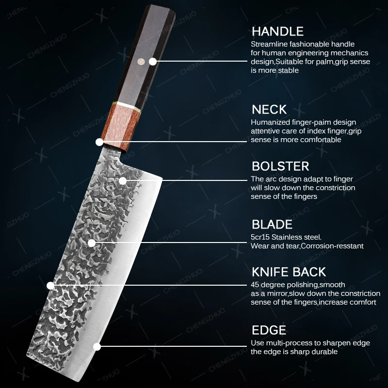 Japanese Santoku Knife Forged Chef Handle Ebony Kitchen Knife Hammered Stainless Steel Butcher Knife Kiratsuke with Box