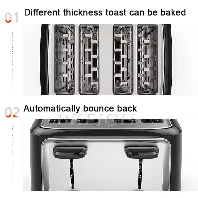 Stainless Steel Fully Automatic 4-Piece Toast Toaster for Family Breakfast - Compact Kitchen Appliance