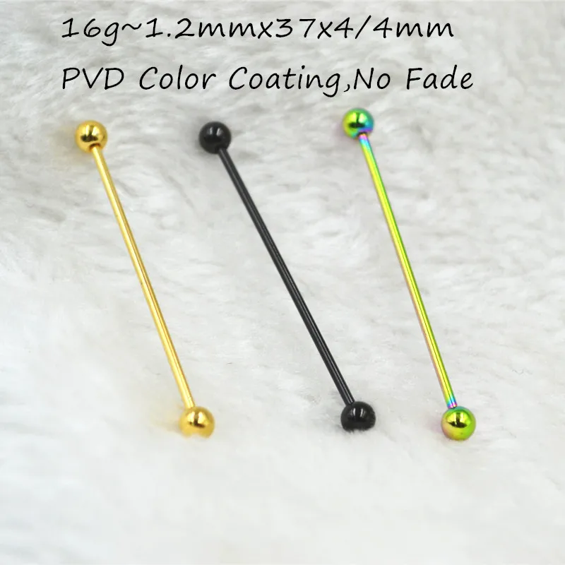 Lot50pcs 16g~1.2mmX37mmx4/4mm Industrial Long Bar Ear Scaffold Barbells Upper Earring Body Jewelry Ear Piercing