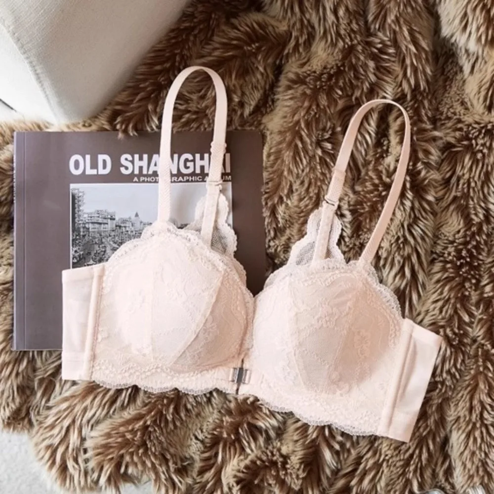 

Lace Lingerie Wireless Deep V Bra Front Buckle Close-fitting Brassiere for Women Adjustable Traceless Push Up Underwear Sport