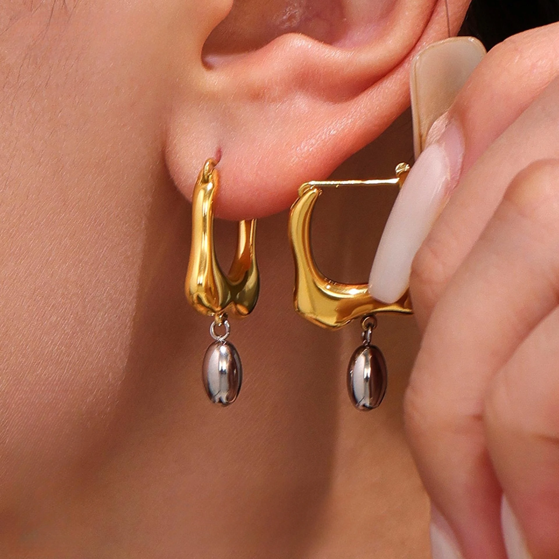 High Quality Geometric Color Matching Stud Earrings for Women Golden Stainless Steel Daily Fashion Jewelry Recommend Gift