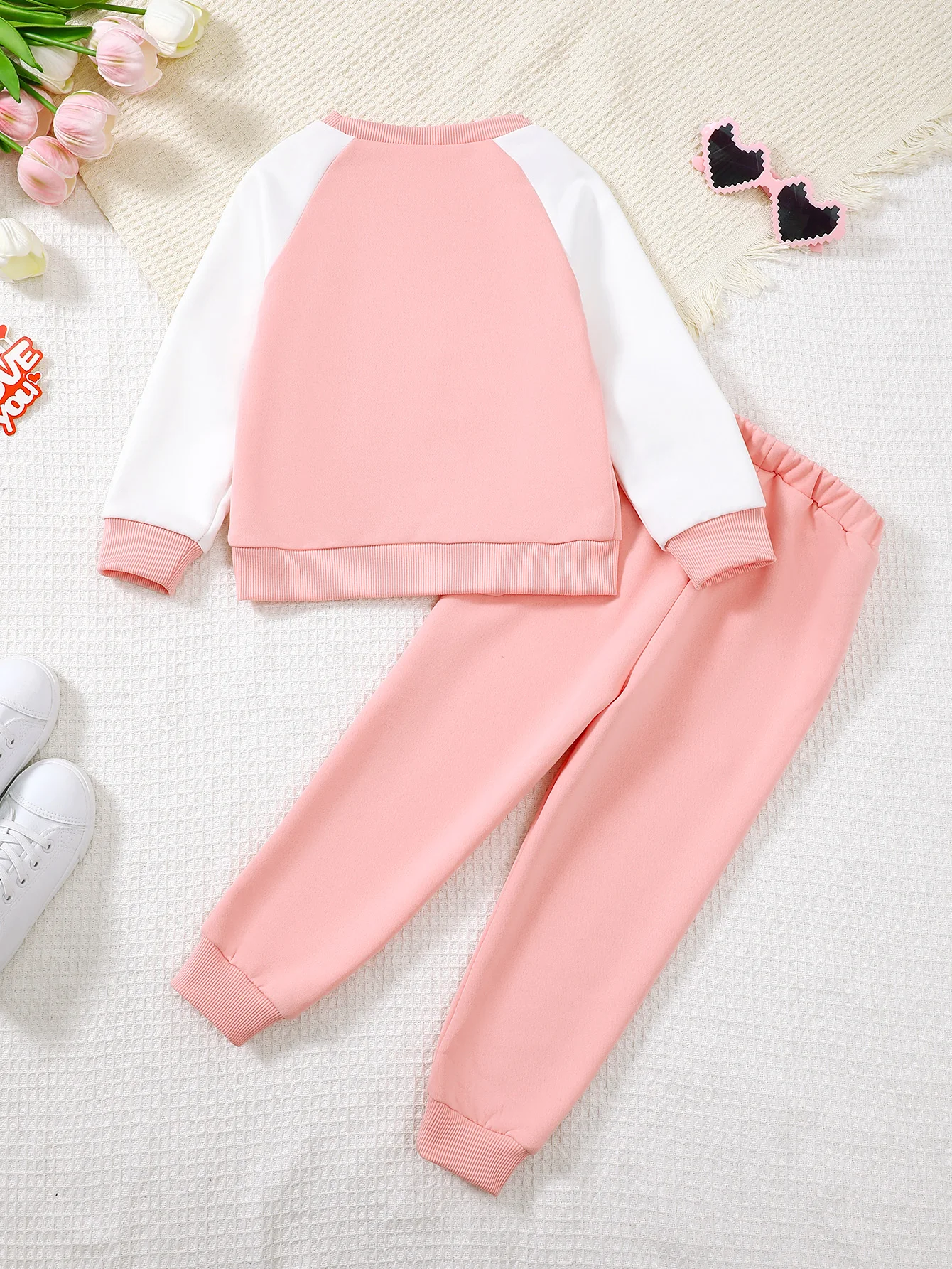 Baby Girl 2Pcs Outfit Set Sweet Cute Cat Raglan Long Sleeve Sweatshirt + Pants For 4-7 Years Old Autumn Kids Children's Clothing