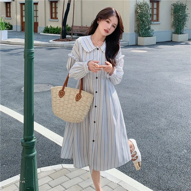Korean striped dress store