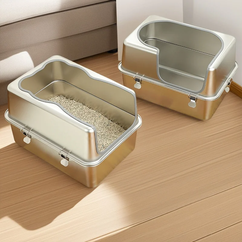 

Stainless Steel Open Cat Litter Box Thick High Sides Elevated Anti Splash Rustproof Easy Clean For Indoor Home Cats And Kittens