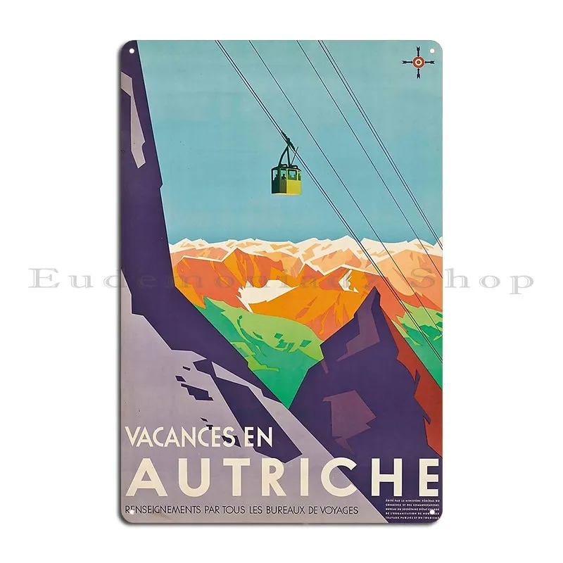 Vacances En Autriche Vintage Travel Poster Metal Sign Personalized Classic Wall Decor Design Classic Tin Sign Poster