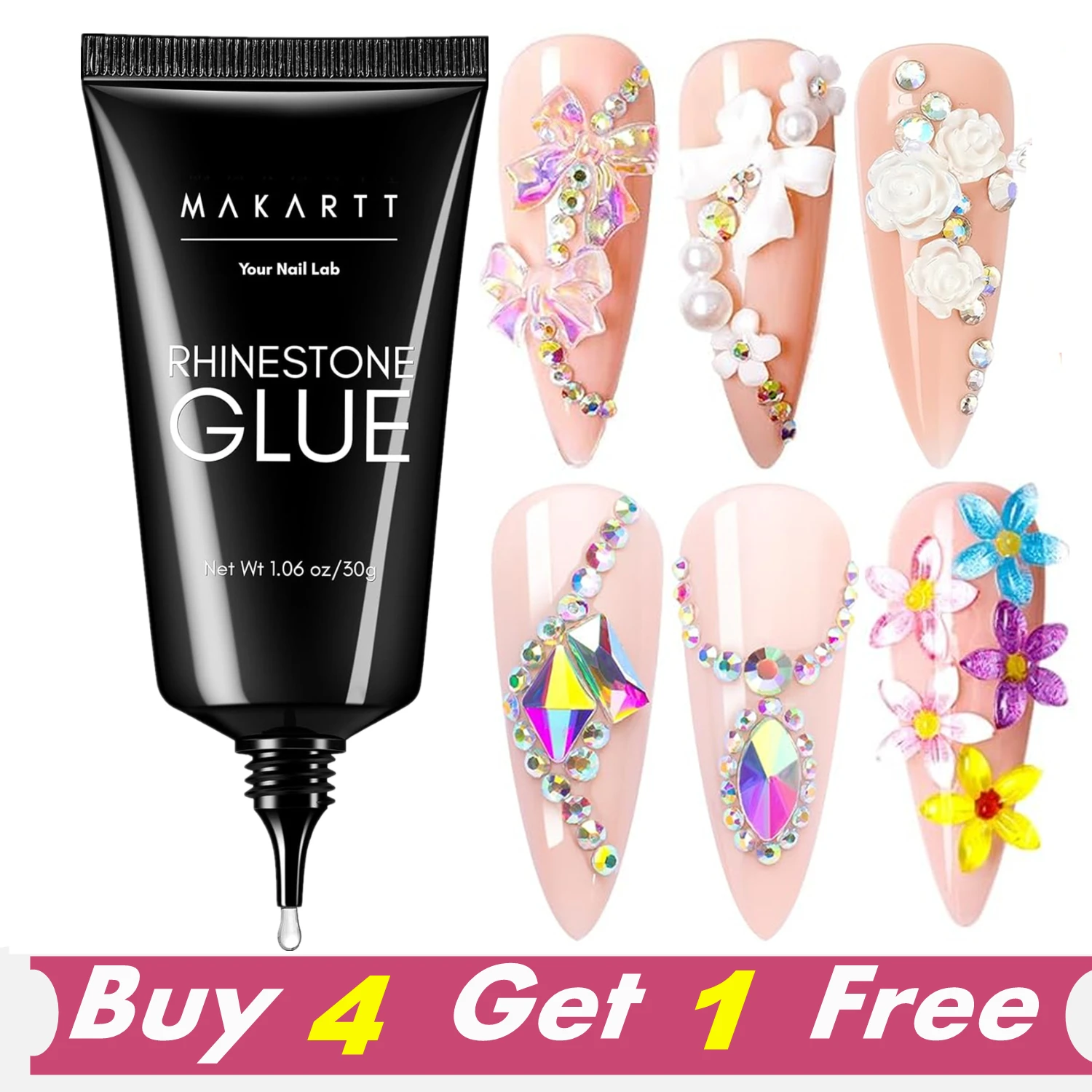 Makartt Nail Rhinestone Glue Gel for Nails, 30g Super Strong Adhesive Gel for Nail Gem, Jewels ,Glitter,Crystals Beads Diamonds