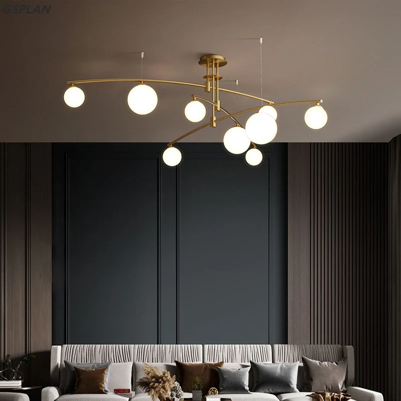 Lampadario nordico, utilizzato per soggiorni, camere da letto, ristoranti, vetro di lusso, ombreggiatura, oro nero, lampadari a LED minimalisti