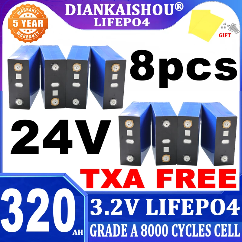 

8PCS new 320AH Lifepo4 Battery 3.2V Grade A DIY 12V 24V 48V Lithium iron phosphate Cell Rechargeable prismatic For RV Camping