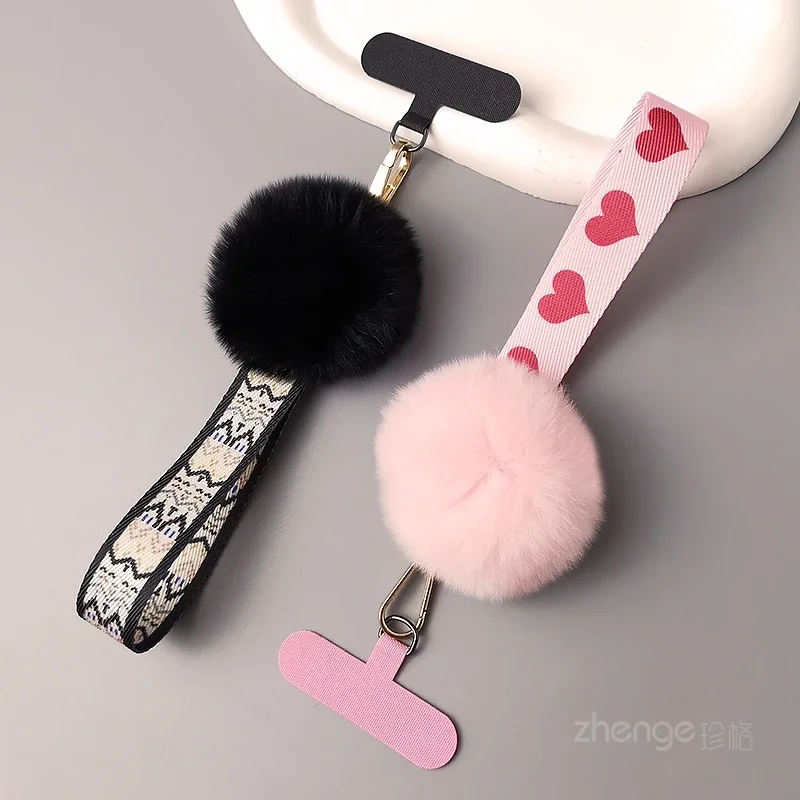 

Mobile Phone Lanyard Wrist Short Phone Case Hair Ball Pendant Keychain Lanyard Wide Version Hand Rope Strap Sturdy and Durable