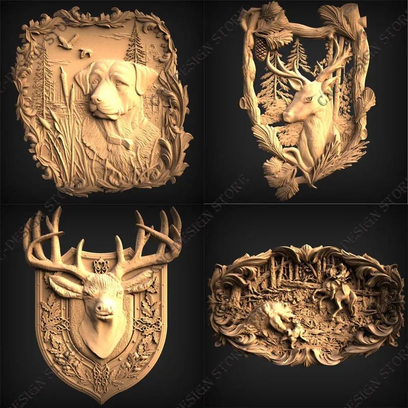 90 Hunting and Fishing 3D STL Model Relief Designs Router Carving Engraving Files Collection