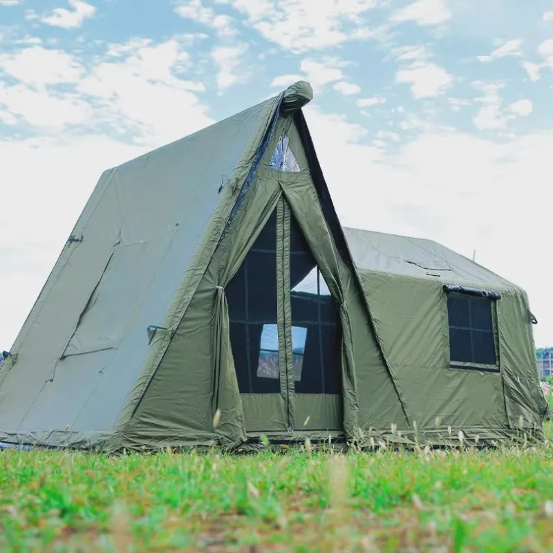 2026 Newest Green Color Outdoor Camping Air Cabin Tent With Two Rooms Design