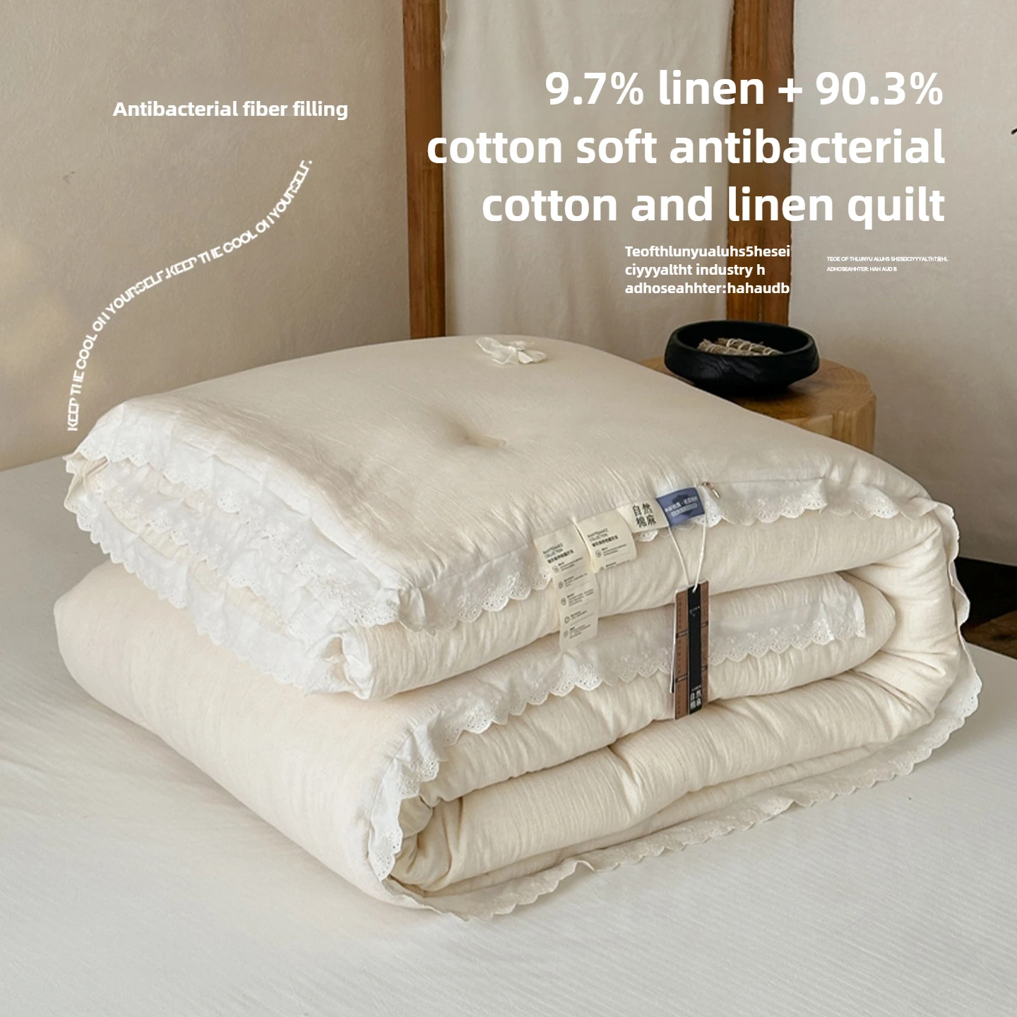 

Home Quality Bedding Antibacterial Cotton Linen Quilted Stitch Summer Quilt Skin-friendly Solid Color Lightweight Quilt Washable