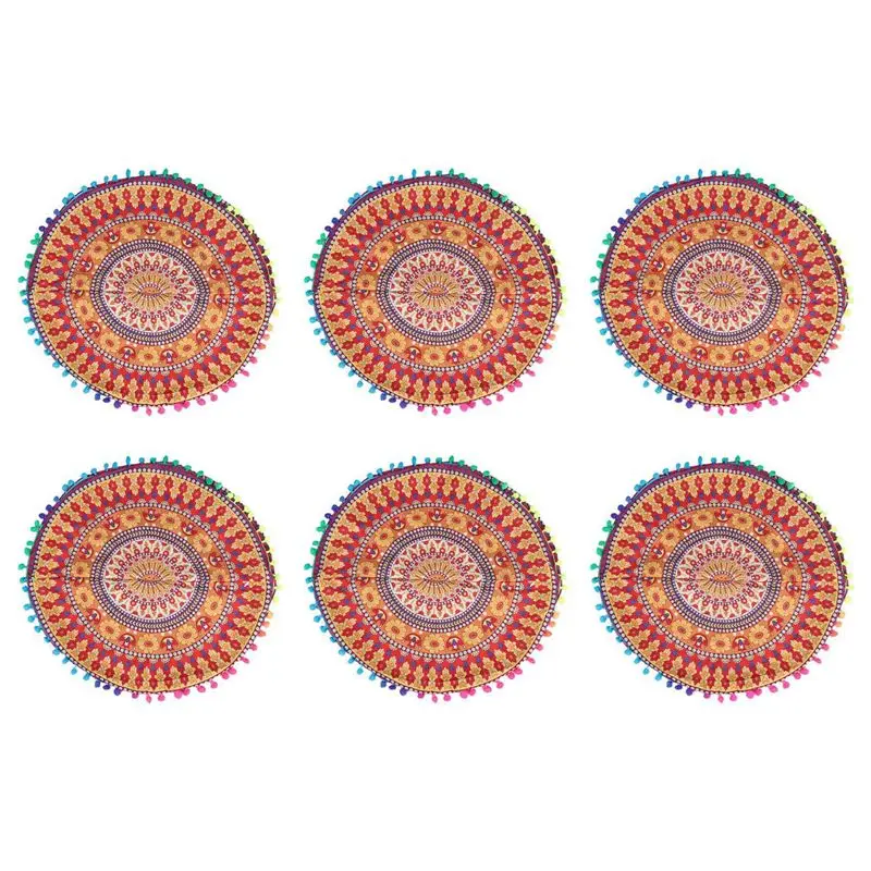 ABMS-6X Indian Mandala Floor Pillows Round Bohemian Cushion Cushions Pillows Cover Case 13