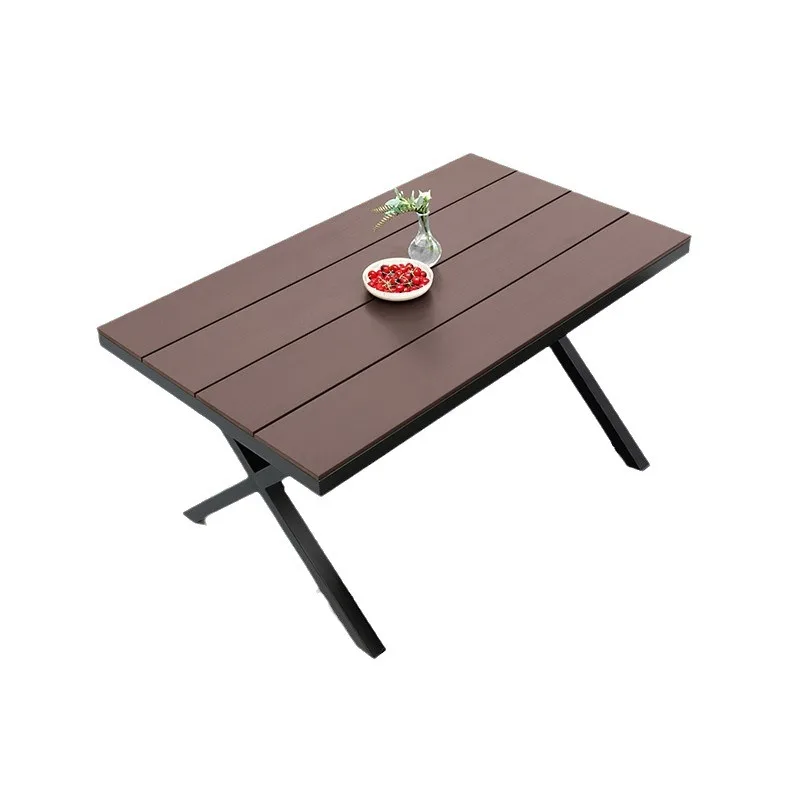 طاولة وكرسي من الخشب البلاستيكي الخارجي، مجموعة من الخشب المقاوم للماء والحماية من الشمس في الهواء الطلق