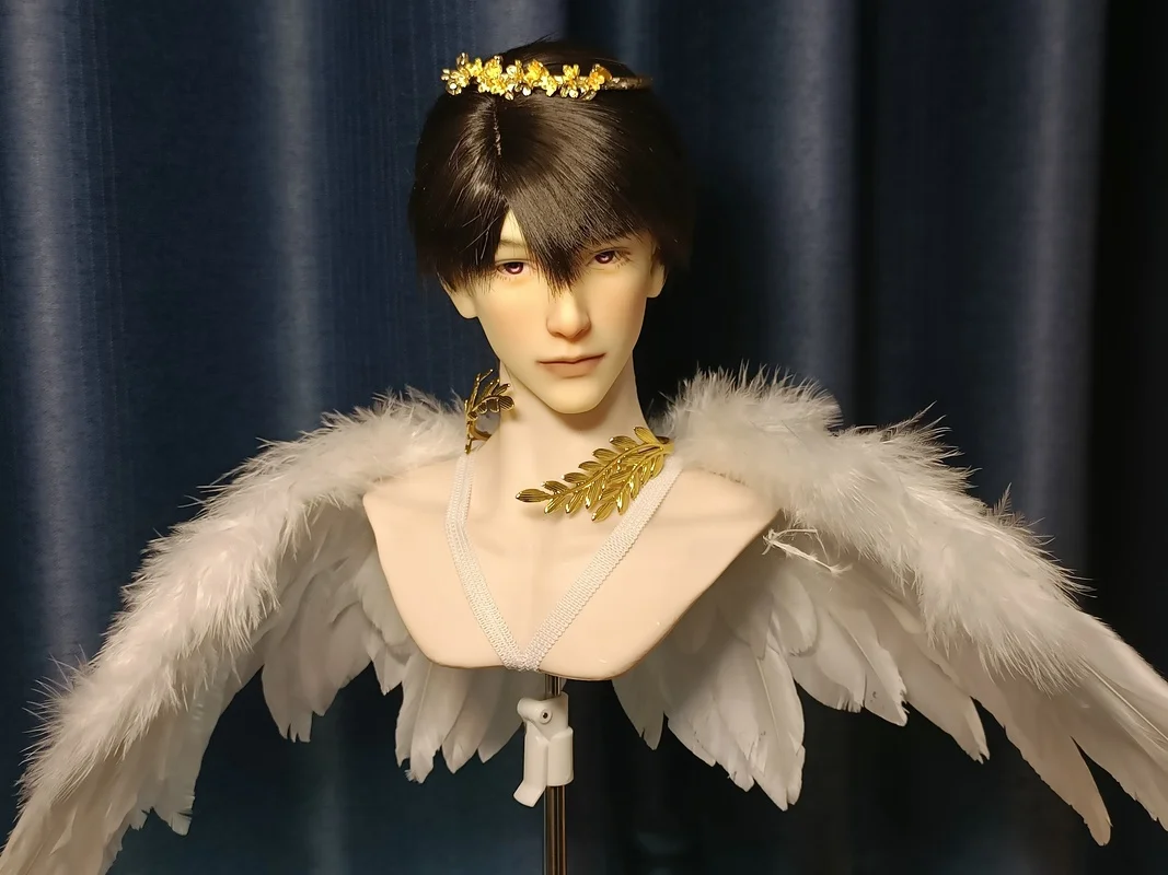 Muñeca de algodón de pierna larga hecha a mano Original de 20cm con alas de plumas blancas y negras, modelo de alas de Ángel, juguete, regalos de navidad