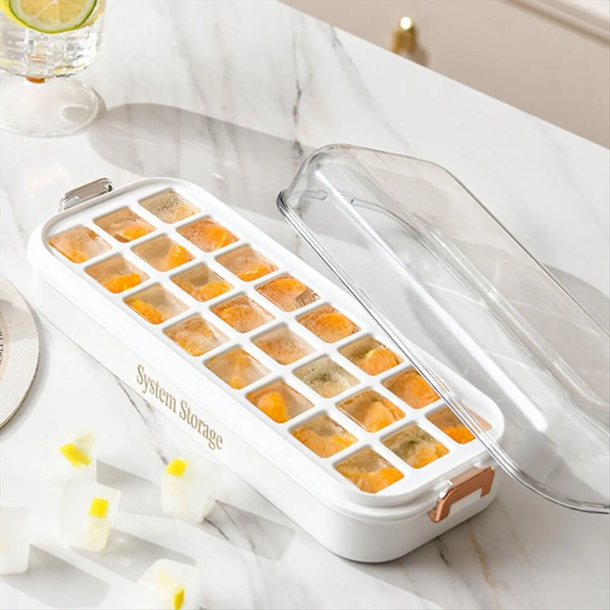 N14R Top 24Grid Press Type Ice Tray Mold Food Grade Silicone Press Type Tray Mold DIY Ice Maker Ice-Cube Tray,B