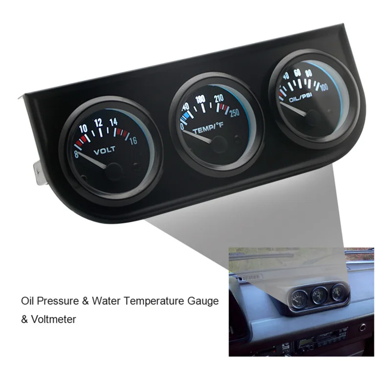 

52mm Triple Gauge Kit 3 in 1 Car Meter Auto Gauge Voltmeter Water Gauge and Oil Press Gauge