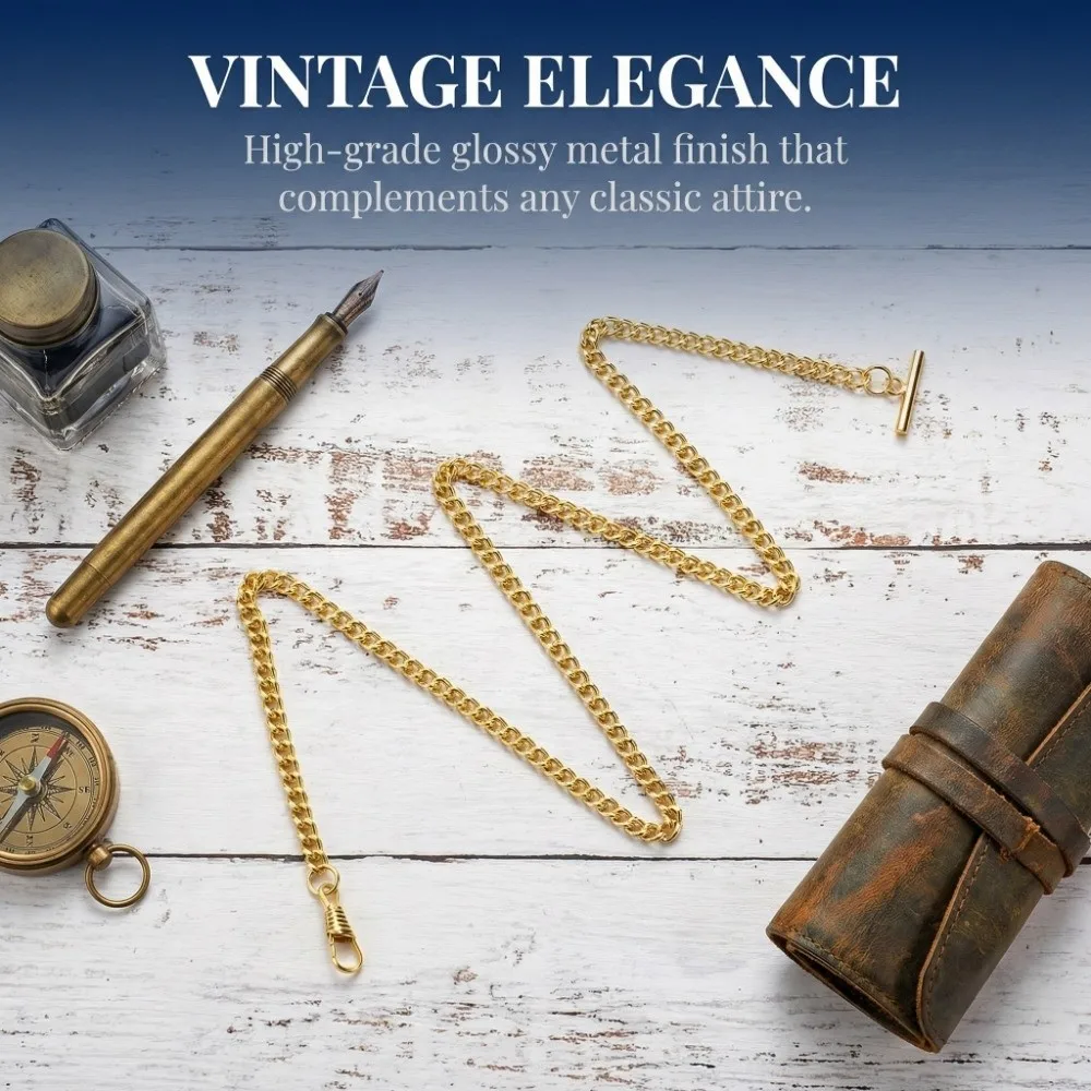 Elegant 65cm Length Pocket Watch Chain Gold Plated Metal Material Watch Chain T-Bar Design Silver Plated T-Bar Chain Vest Suit