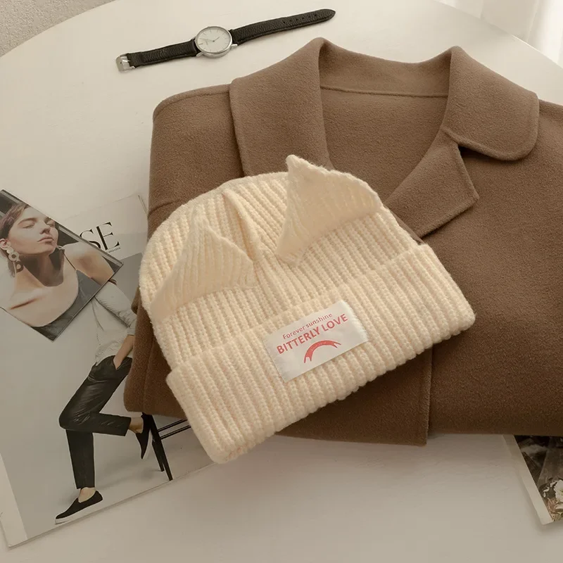 2025 عاشق القط الأذن محبوك قبعة الصلبة قبعة تدفئة لطيف موضة مقنعين قبعة المتخصصة تصميم الهيب هوب شخصية الباردة قبعة #3