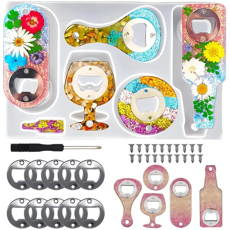 32Bottle opener resin mold set，61Bottle opener accessory set，Stainless steel bottle opener set with screwdriver，Bottle opener si