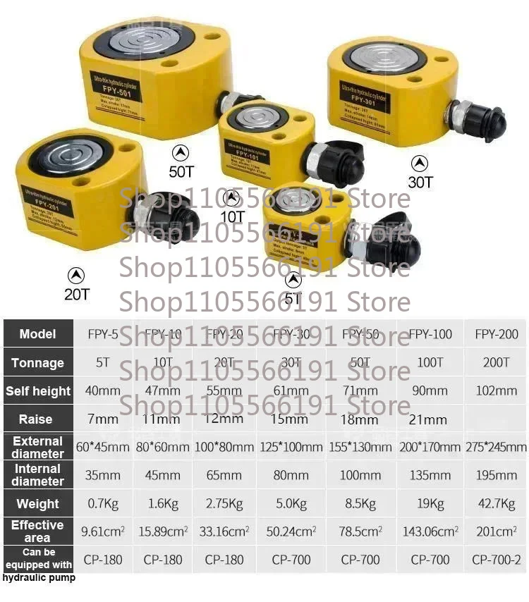 rsc-1050-2050-10t-20t-cric-hydraulique-de-levage-ultra-mince-portable-avec-verin-hydraulique-separe