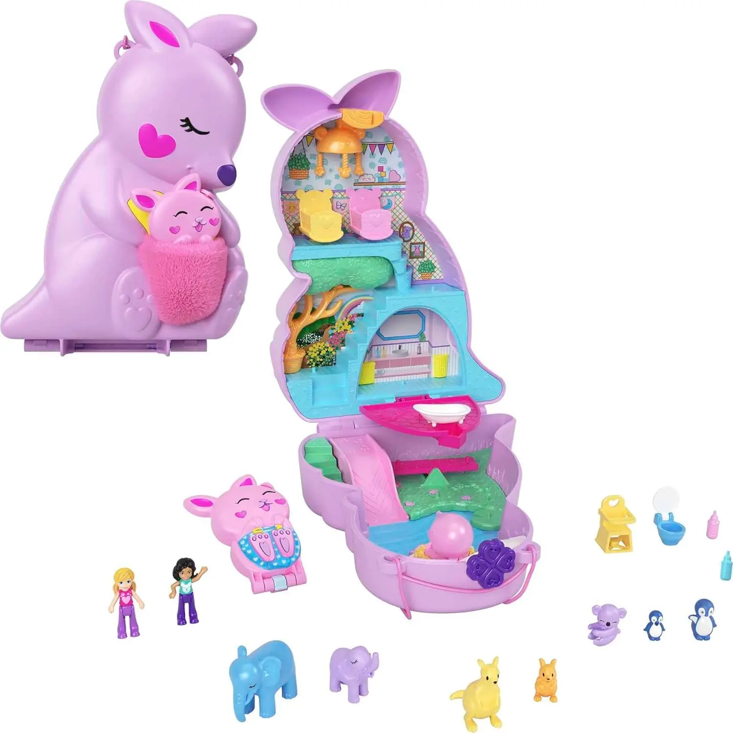 Originale Polly Pocket Mini Kangaroo Wallet Slide trampoli Swing Playground Treasure Box Toys regali di festa per i bambini