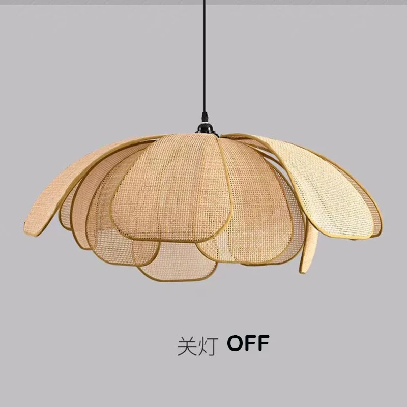 Retro Rural Hand-woven Natural Rattan Petal Chandelier Japanese-Southeast Asian Dining Room Bedroom Chandelier Artistic Atmosp image 5