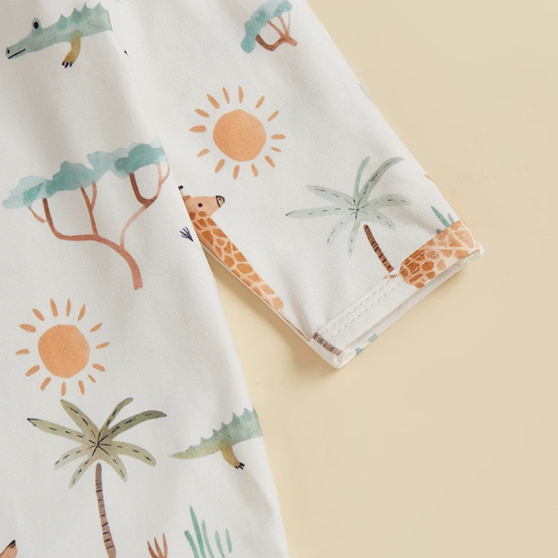 ถุงนอนเด็กทารกสัตว์พิมพ์แขนยาวถุงนอนพร้อมหมวกผูกปมชุด 2 ชิ้น