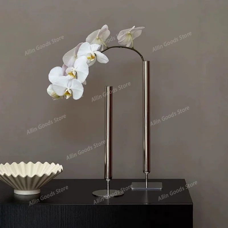 Stainless Steel Vase Europe Elegant Luxury Minimalist Vases Aesthetic Art Flowerpot Home Room Table Decoration Accessories