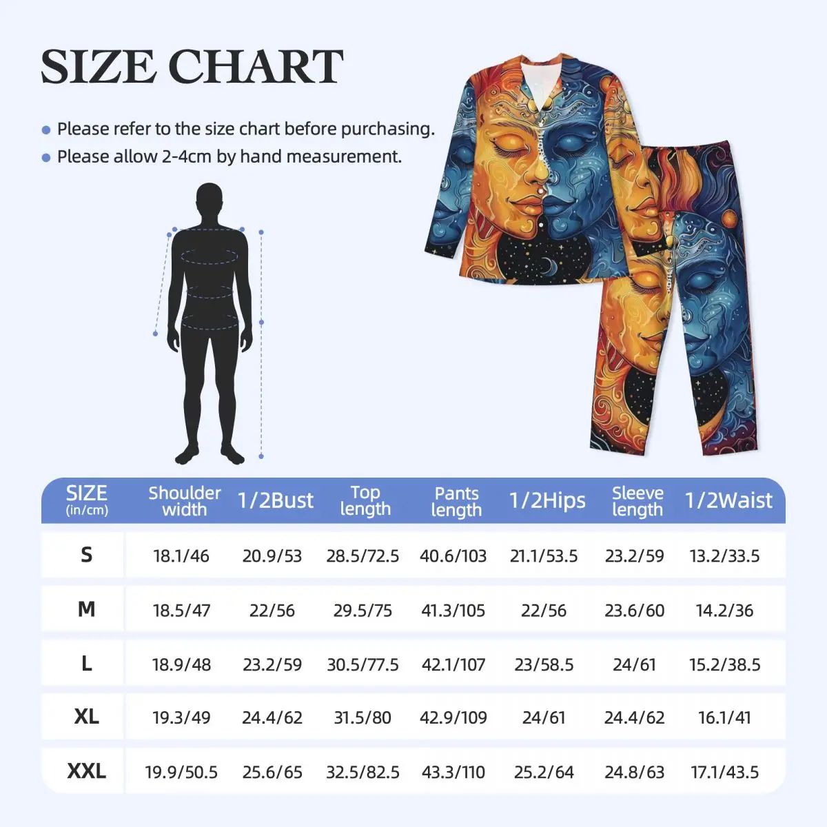 Pijamas psicodélicos para hombre, ropa de dormir de noche de sol y luna, conjunto de pijamas holgados informales de dos piezas, traje para casa de gran tamaño a la moda de manga larga