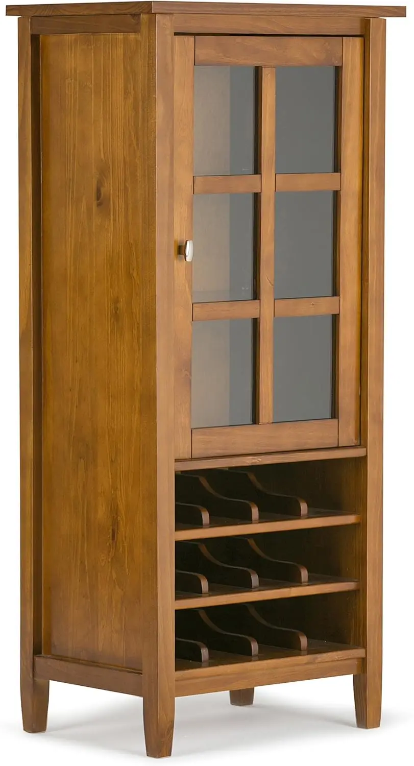 

Warm Shaker SOLID WOOD 23 Inch Wide Transitional High Storage Wine Rack Cabinet in Light Golden Brown, For the Living Room