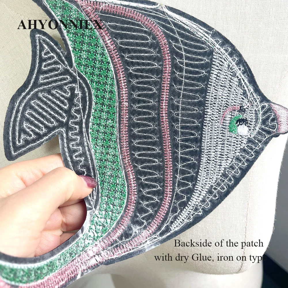 1 Piece 22*15 cm Sequins Fish Patch Shining Iron on Patch for Garment Decoration DIY Applique Clothing Accessories Back Adhesive
